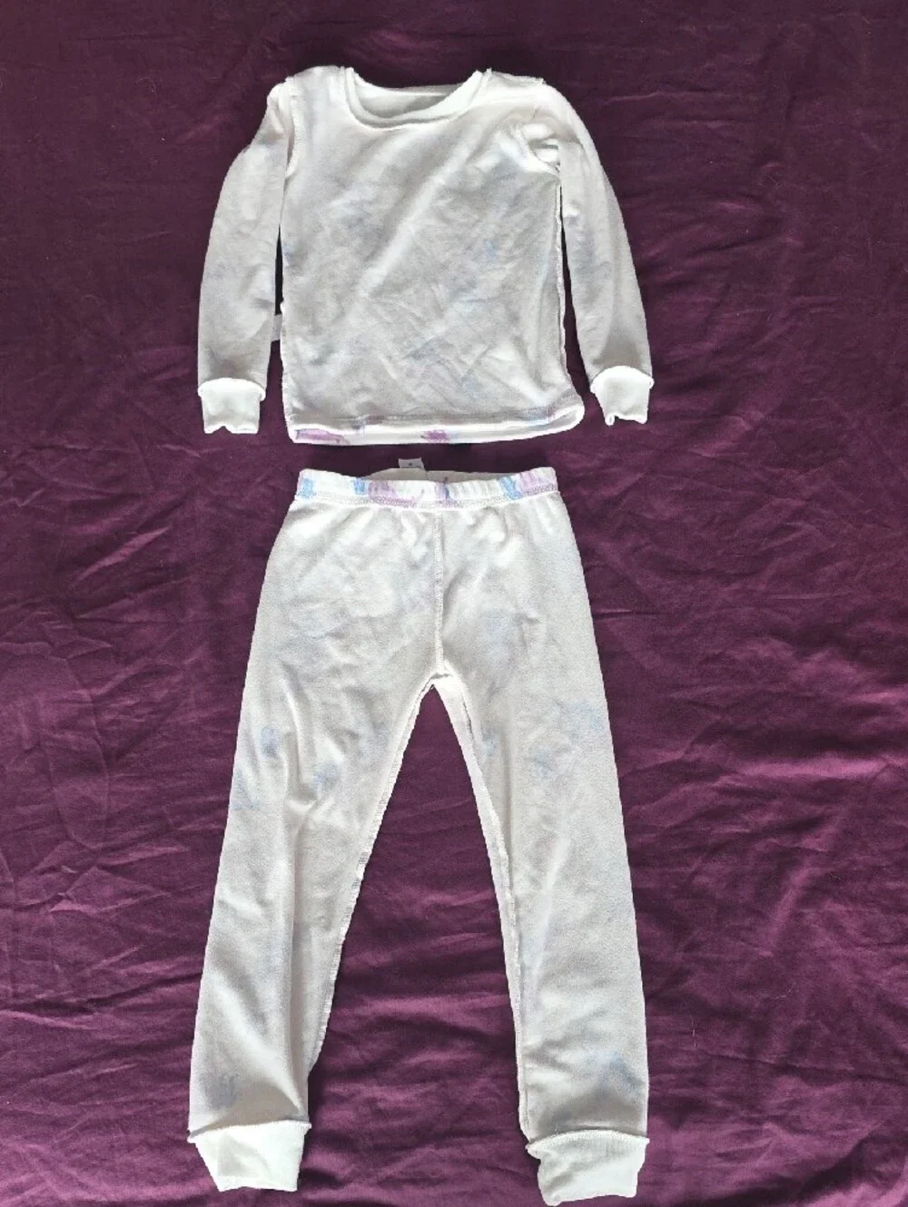 NWOT Girls White Unicorn Print Pajama Set - Fleece Lined Long Sleeve Top & Pants